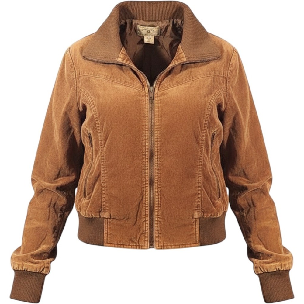 Vintage Style Cropped Corduroy Bomber Jacket Doki-Geki Womens Large Y2K 70s